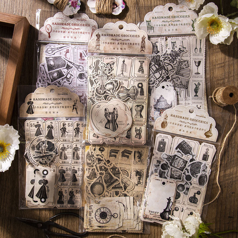 60 pcs Vintage Stickers+materi - Vintage Junk Journal Scrapbooking Paper ulasan dan harga