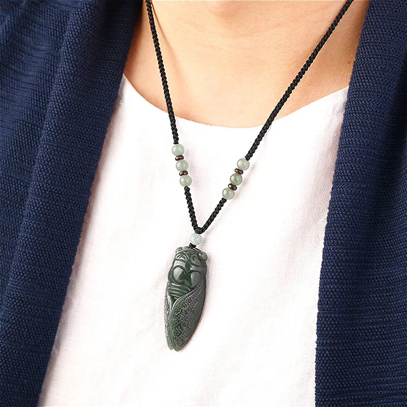 Natural Hetian Jade Cicada Pen - Beading ulasan dan harga