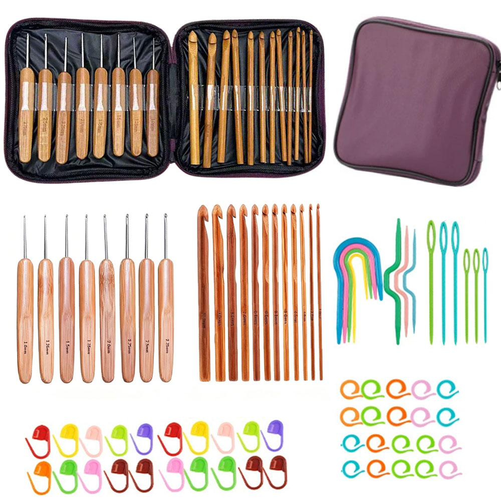 74pcs Bamboo Crochet Hooks Set - Craft Tools ulasan dan harga