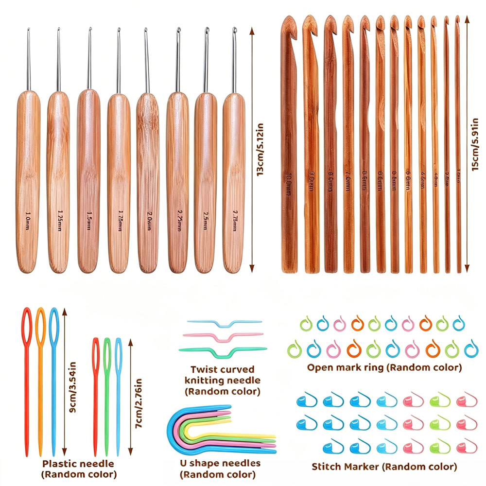 74pcs Bamboo Crochet Hooks Set - Craft Tools ulasan dan harga
