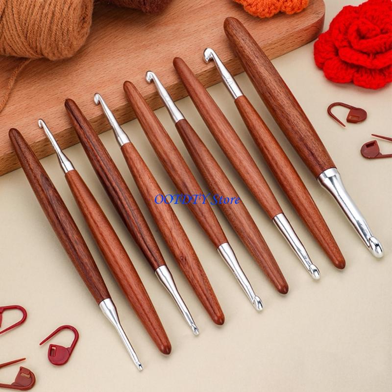 367A 8Pcs Wooden Handle Croche - Wooden Crochet Hooks Ergonomic Handle ulasan dan harga