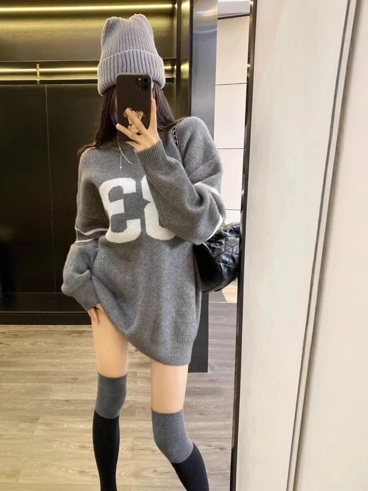 Y2K Vintage Knitted Sweater Wo - Embroidery ulasan dan harga