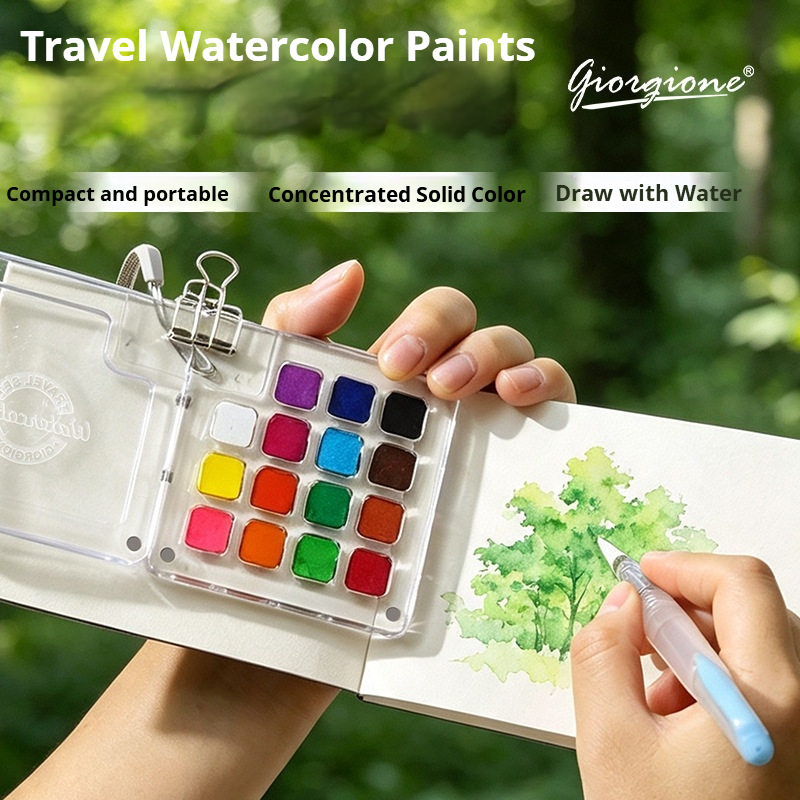 15 Colors Portable Travel Soli - Watercolor Paint Set Solid Pigment ulasan dan harga