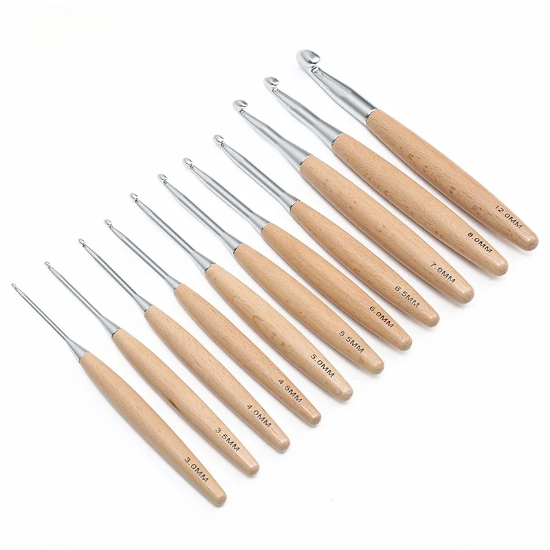 1/11pcs Wooden Handle Crochet  - Wooden Crochet Hooks Ergonomic Handle ulasan dan harga